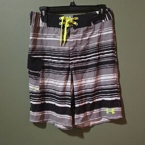 Under Armour Men's Striped Board Shorts - Black and Gray